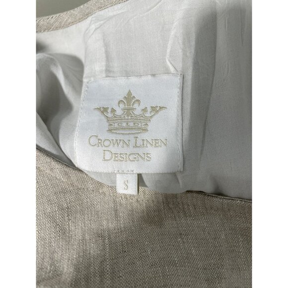 Crown Linen Designs Shift Dress Size Small Knee Length Ruffle Bell Sleeve Beige - Picture 4 of 7